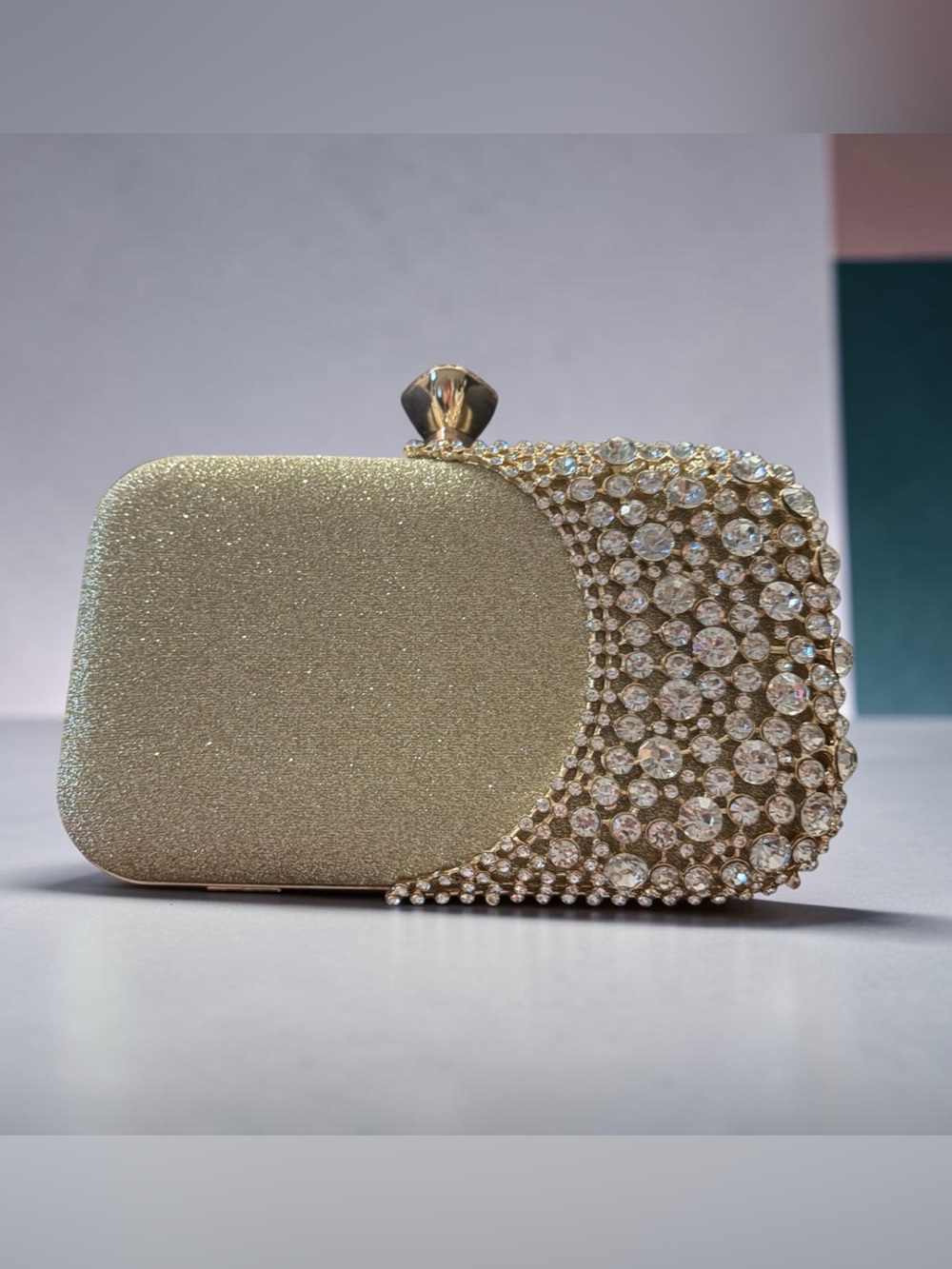 Gold Crystal Embellished Evening Clutch